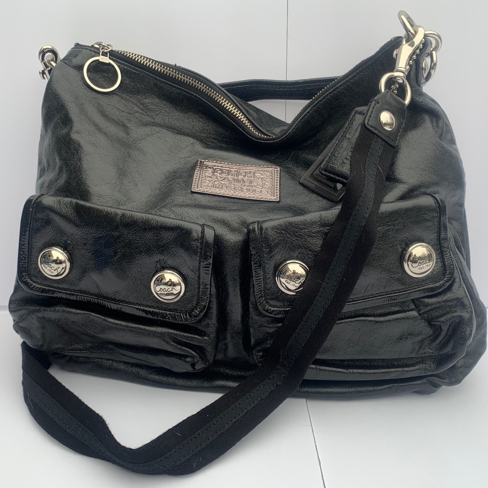 Coach Poppy Leather Swing Hobo in Black Leather